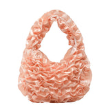 Qfdian Japanese Sweet Girls Pleated Ruffled Top-Handle Bags Fairy All Match Women Chic Clutches Trendy Y2k Aesthetic Purse and Handbags