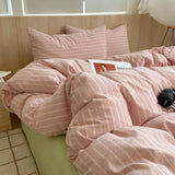 Qfdian  Ins Nordic Bedding Set Striped Pure Cotton Duvet Cover Set Skin-Friendly Single Twin Full Queen Size Flat & Fitted Sheets Set
