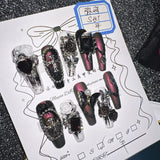 Qfdian 10Pcs High Quality Handmade Press on Nails Mihai Matte Darkening Niche Style Spicy Girl Nail Drill Decoration