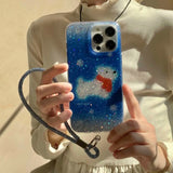 Qfdian Winter scarf puppy shiny fundas for iphone 15pro 14promax 13 15 16 14 pro max 13promax blue gradient anti-fall rope phone case