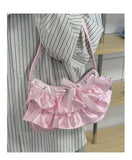 Qfdian Women All Match Fashion Office Lady Handbags Fairy Ruffled Bow Y2k Aesthetic Shoulder Bags Causal Vintage Elegant Underarm Bag