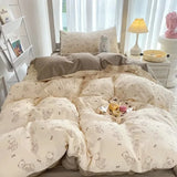 Qfdian  ‌Ins-style Class A ultra-soft double-layer yarn washed cotton 4-piece set, cute quilt cover, student dormitory single and double