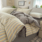 Qfdian  Nordic Bedding Set Striped Duvet Cover Set 100% Cotton Soft Flat Sheet Single Twin Size Double Bed Sheet Set For Bedroom Decor