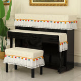 Qfdian  Simple Piano Dust Cover Three Piece Set Home Decoration Dust Piano Covers Cloth Half Draped Piano Keys Stool Cover with Tassel