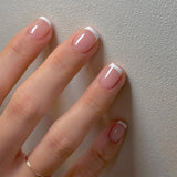 Qfdian 24Pcs Nude White French Fake Nail Short Square Nail Tips Fashion Wearable False Nails with Glue Simple Full Cover Press on Nails