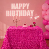 Qfdian  Hot Pink 50" x 102" Satin Rosette Tablecloth Raised 3D Roses Event Party Wedding Bridal Birthday Table Decor