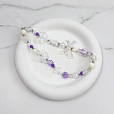 Qfdian 3D Bow Pearl Colorful Bead Handmade Pendant Beaded Phone Landyard Rope Chain Keychain For Iphone Bracelet