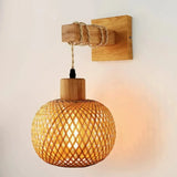 Qfdian  Vintage Style Bamboo Woven Bedside  Dining Room Rattan  Wooden Bedroom Farmhouse Rural Indoor Background Wall Lamp
