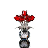 Qfdian  ‌Crystal Red Rose Bouquet with Round Vase Figurines Gifts for Women Glass Bouquet Ornament Romantic Gifts Table Centerpiece