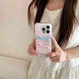 Qfdian INS Korea Pink Bow Knot Phone Case For Iphone 16ProMax 14Pro 15ProMax 13 14 15 16 Pro Max 16Pro Cover Shockproof Fundas