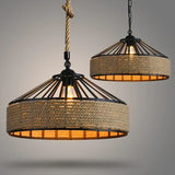 Qfdian  Spain Sisal Hemp Rope Pendant Light Ceiling Lamp Lustre Hanging Chandelier Iron Hand Braiding Rustic Retro for Dining Room Decor