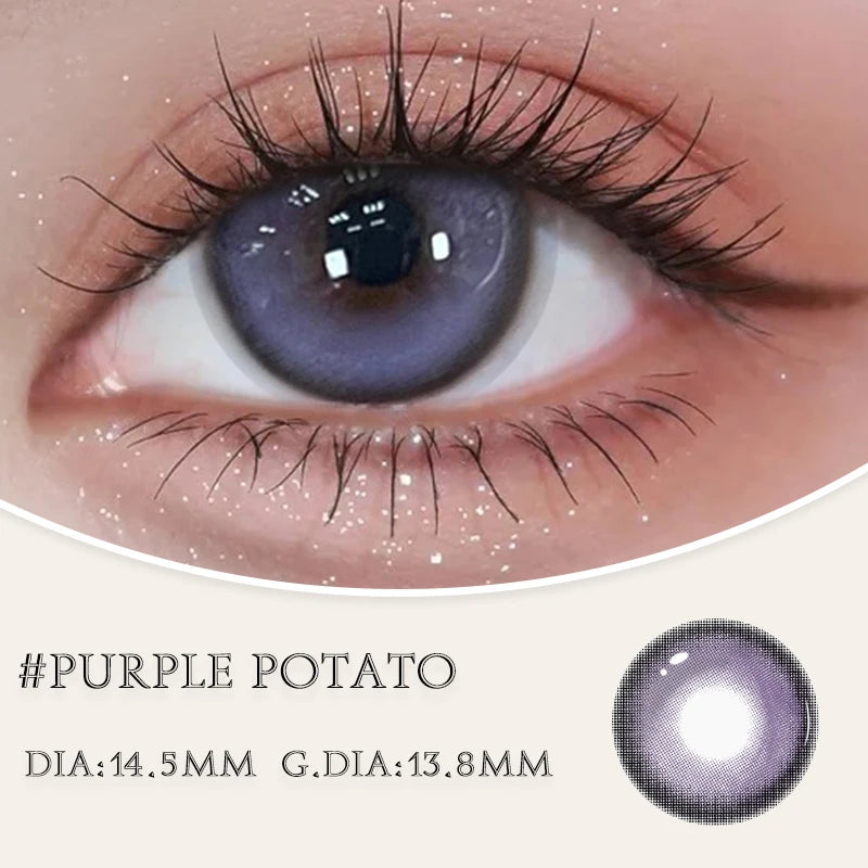 Qfdian 2Pcs Best Selling Color Contacts Lenses Myopia Degree -0.00 to -8.00 Purple Series Soft Lens Contact Lenses with Natural