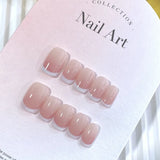 Qfdian 10Pcs Handmade Acrylic Press On Nail French Gradient Pink Short False Nail Wearable Full Cover Manicure Sweet Cute Nail Tips