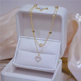 2024 Fashion New Gold Color Double Layer Heart Necklace For Women Clavicle Chain Elegant Charm Wedding Pendant Jewelry