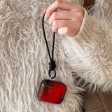 Qfdian Lovely Black Red Gradient Soft Case With Keychain Fall Prevention Lanyard Earphone Cover for AirPods 1 2 3 4 Pro 2 TPU Shell