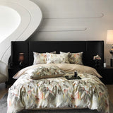 Qfdian 1000TC Egyptian Cotton Flowers Plant Prints Bedding Set Single Double Queen King Size Duvet cover Set Bed Sheet Pillowcases 4Pcs