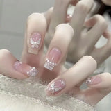 Qfdian 24Pcs Wearable Coffin Fake Nail Tips with Butterfly Camellia Designs Red Long Ballerina False Nails Press on Nails Art Manicure