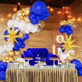 Qfdian  146pcs Blue White Gold Balloons Arch Set for Student Graduations, Birthdays, Weddings, Gender Reveal, Bachelorette Party Decor