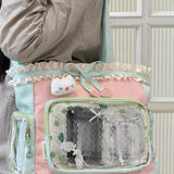 Qfdian  Japanese Y2k Fashion Kawaii Shoulder Handbags Transparent Bow Chic Crossbody Ita Bag Patchwork Fashion Sweet All Match Tote Bags
