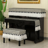 Qfdian  Simple Piano Dust Cover Three Piece Set Home Decoration Dust Piano Covers Cloth Half Draped Piano Keys Stool Cover with Tassel