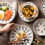 Qfdian  Japanese Hand-painted Flower Tableware, Ceramic Dessert Dishes, Dessert Pastry, Heart, amphora Plate, Lace Bowl, Retro, Creative