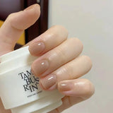 Qfdian 24Pcs Gradient White Fake Nail Short Square Ballet Simple False Nails Press on Wearable Nude Nails Art Full Cover Manicure Tips