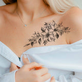 Qfdian  Natural Vine Floral Tattoo Sticker Black Gray Realistic Gradient Waterproof Long Lasting Temporary Tattoo for Women Shoulder
