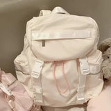 Qfdian All Match Drawstring Nylon Backpacks Women 2025 Casual Sweet Girls Travel Bags for Women Korean Simple Preppy Fashion Schoolbags