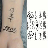Qfdian  1pc Heart Shape Temporary Tattoo Sticker, ECG Finger Waterproof Fake Tattoo, Realistic Heart Tattoo Decal On Neck, Arms Unisex