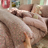 Qfdian  Floral Bedding Set Korean Style Soft Bed Sheet Set Queen King Size Duvet Cover Set No Filling With Pillowcase Bedroom Decor