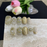 Qfdian  10pcs Butterfly Flower Fake Nails Medium Coffin False Nails Pearl Gradient Press on Nails French Nail Art Sweet Cool Nail Tips
