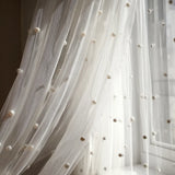 Qfdian  A white pearl-embroidered tulle drape that can be freely cut and is suitable for home décor and birthday party decorations.