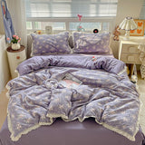 Qfdian  Cute INS Princess Bedding Set New Soft Cotton Lace Bed Flat Sheet Twin Queen Size Duvet Set Pillowcase Bed Linens Set Girls