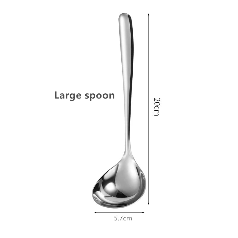 Qfdian Stainless Steel Thickening Spoon Creative Long Handle Hotel Hot Pot Spoon Soup Ladle Korean Soup Scoop Home Kitchen Tools