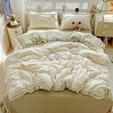 Qfdian  INS Princess Bedding Set New Soft Wrinkled Double-layer Bed Flat Sheet Twin Queen Size Duvet Set Pillowcase Bed Linens