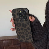 Qfdian Matte Leopard Amber Silicone Back Cover Neutral Mobile Phone Case For iPhone 16 15 14 13 12 11 Pro Max Protective Fundas Cover