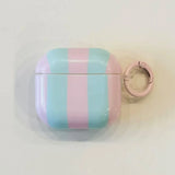 Qfdian Cute Blue Stripe Imd Silicone Earphone Case With Keychain For Apple AirPods 1 2 3 4 Pro 2 Bluetooth Headphone Protection Cover