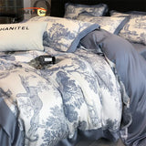 Qfdian Soft Silky Skin Friendl natural Eucalyptus Fiber Lyocell Bedding Set Forest Plants Leopard Duvet Cover Set Bed Sheet Pillowcases