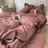 Qfdian  Nordic Grey White Quilt Cover Korean Prinsess Bow Girl Bedding Sets Simple Solid Color Bedclothes Decor Bedroom
