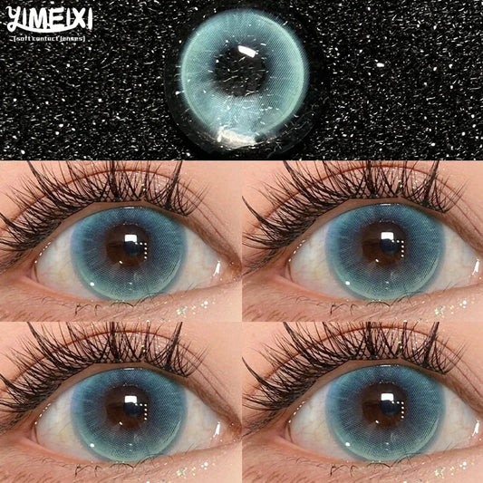 YIMEIXI 1Pair New Colored Contact Lenses for Eyes Color Fashion Blue Lens With Degree Myopia Lenses Yearly Soft Beautiful Pupils