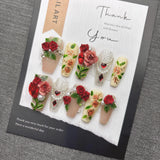 Qfdian Elegant Floral Pearl Press on Nails with Rhinestones False Nails for Wedding Party Date Romantic Glamorous Acrylic Nails for Wom