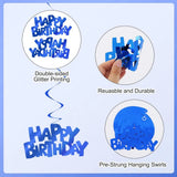 Qfdian  Royal Blue Gold 13th Birthday Decorations Happy Birthday Banner Swirls with Number 13 Foil Latex Balloon 13 Year Old Party Decor