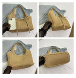 Qfdian Large capacity simple casual armpit bag, fashionable woven bag, beach shoulder bag