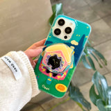 Qfdian Cartoon black cat house magnetic stand holder cute shell for iphone 14promax 15pro 16 14 13 15 pro max 13pro 16pro  phone case