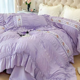Qfdian Lace Bedding Set for Girls, Princess Duvet Cover with Sheet, Soft Washed Cotton, French Romantic Home Textiles, Elegant and Soft
