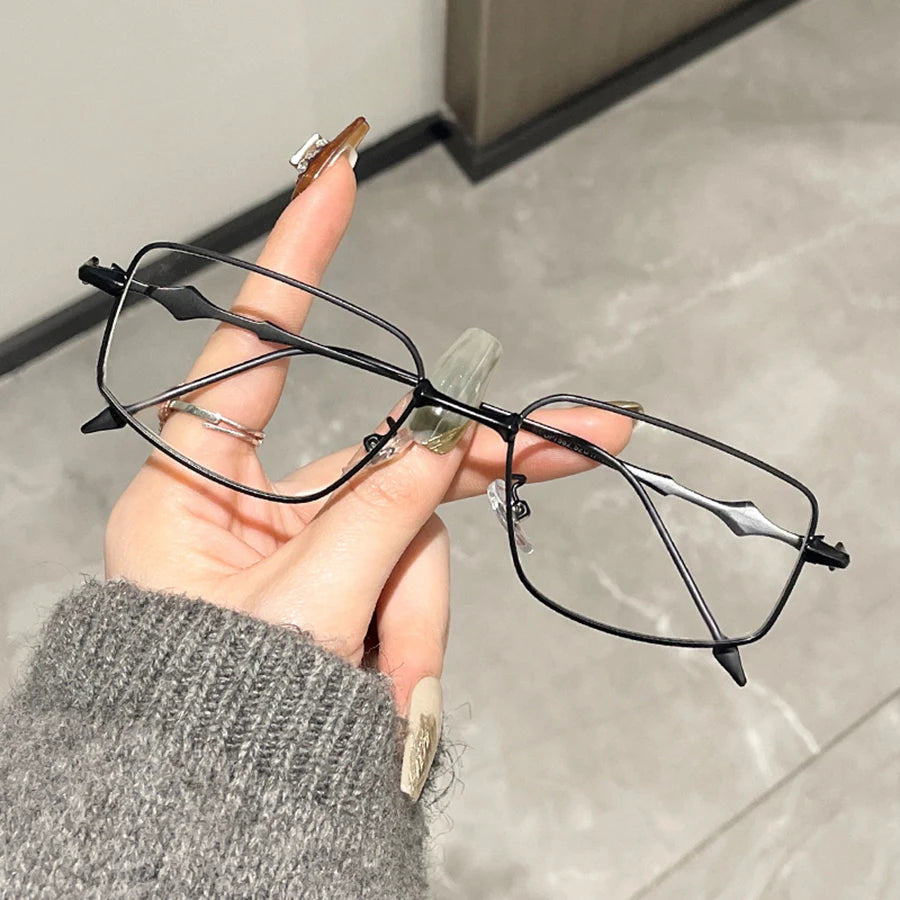 New Fashion Eyeglasses Frames For Women Men Silver Rectangle Glasses Anti Blue Light Small Square Sunglasses With Metal Frame