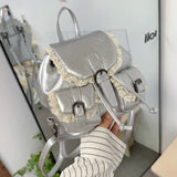 Qfdian  Lace Patchwork Fairy Fashion Handbags Y2k Aesthetic Chic Casual Simple Backpacks Korean Women Mini Sweet Preppy Schoolbags