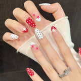 Qfdian  10pcs Handmade Short Almond Press on Nails Sweet Cool Red Star INS Round Dot Design Fake Nail Wearable Spicy Girls False Nails
