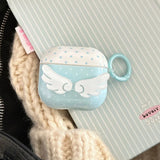 Qfdian Blue Polka Dot Angel Wings DIY Earphone Case Cover For Apple AirPods 1 or 2 3 4 Pro Pro 2 Bluetooth Charging Box Protection Case