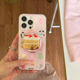Qfdian Magnetic cute cartoon cake bracket cover for iphone 12pro 13 14promax 15pro 15 14 pro max pink funda lovely animals phone case